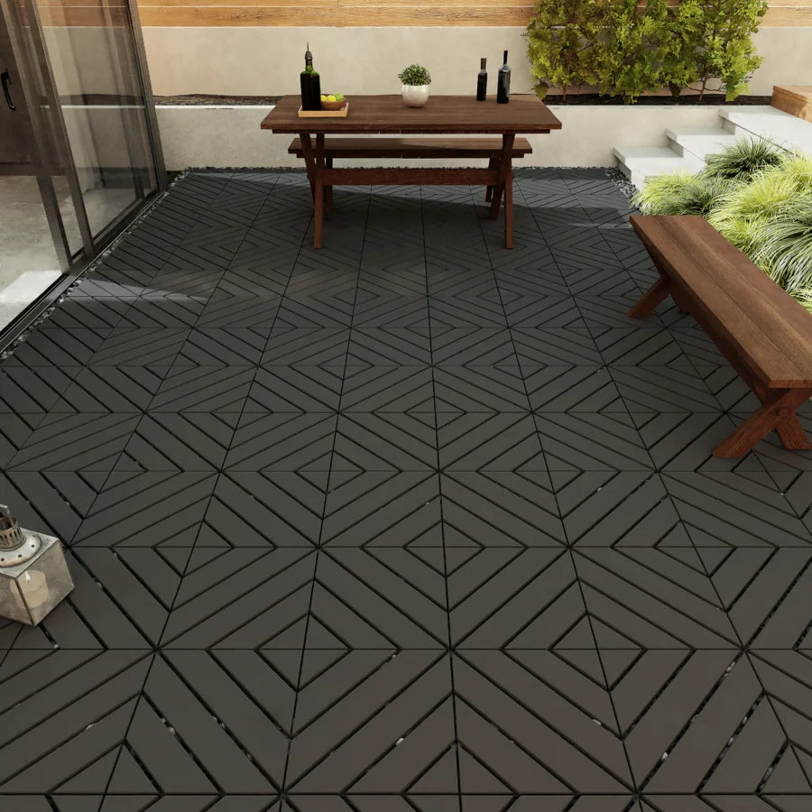 44-Piece Set Of Terrace Plastic Floor Tiles, Plastic Interlocking Floor Tiles, 12'X12' Square Waterproof Outdoor All-Weather Use